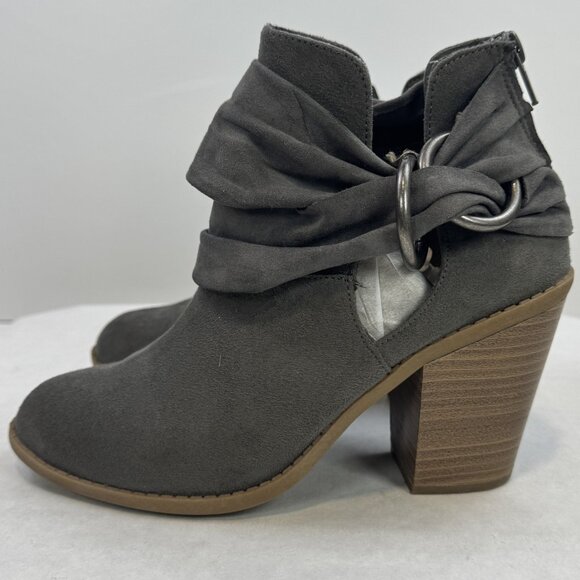 Rampage Vappy Womens Size 7M Grey Ruched Ring Ankle Bootie Chunky Suede Fabric - Picture 1 of 13